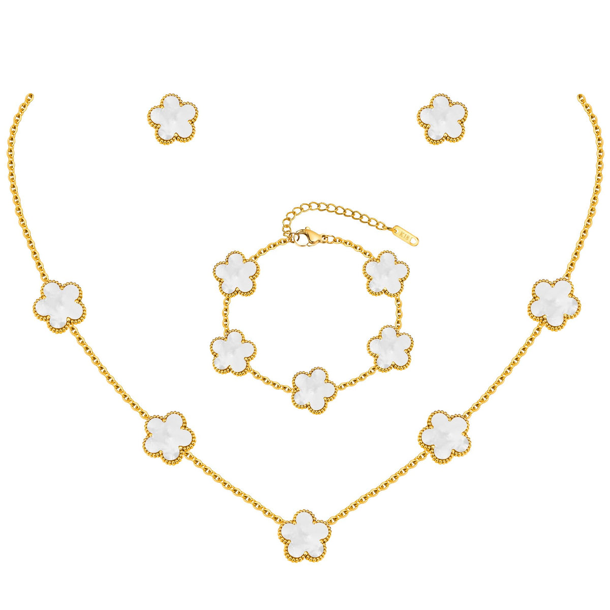 Necklaces Bracelets Earring Jewelry Set - 18K Gold Plated Lucky Necklace