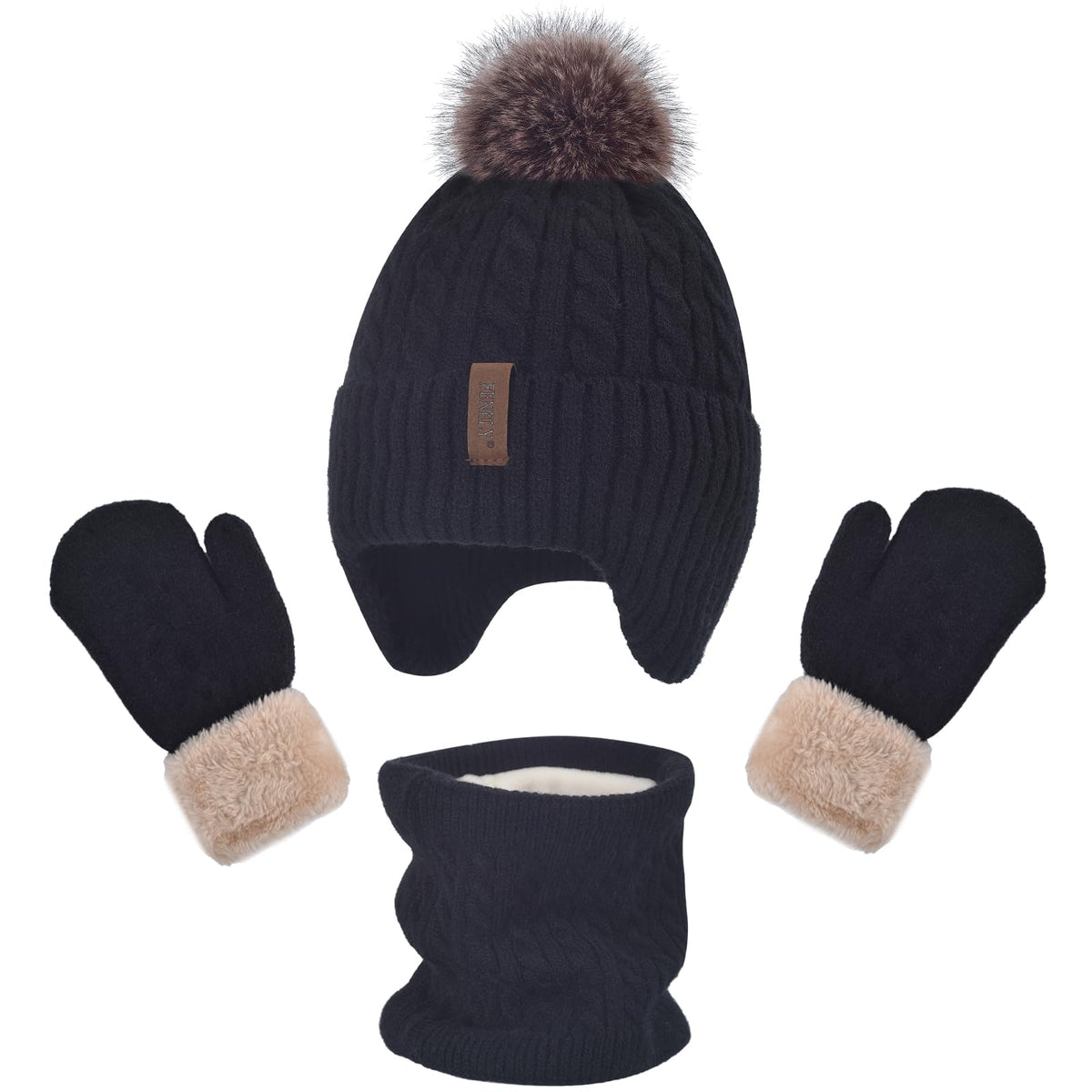 Kids Winter Hat Gloves Scarf Set for 2-14 Years Old Warm Fleece Lining
