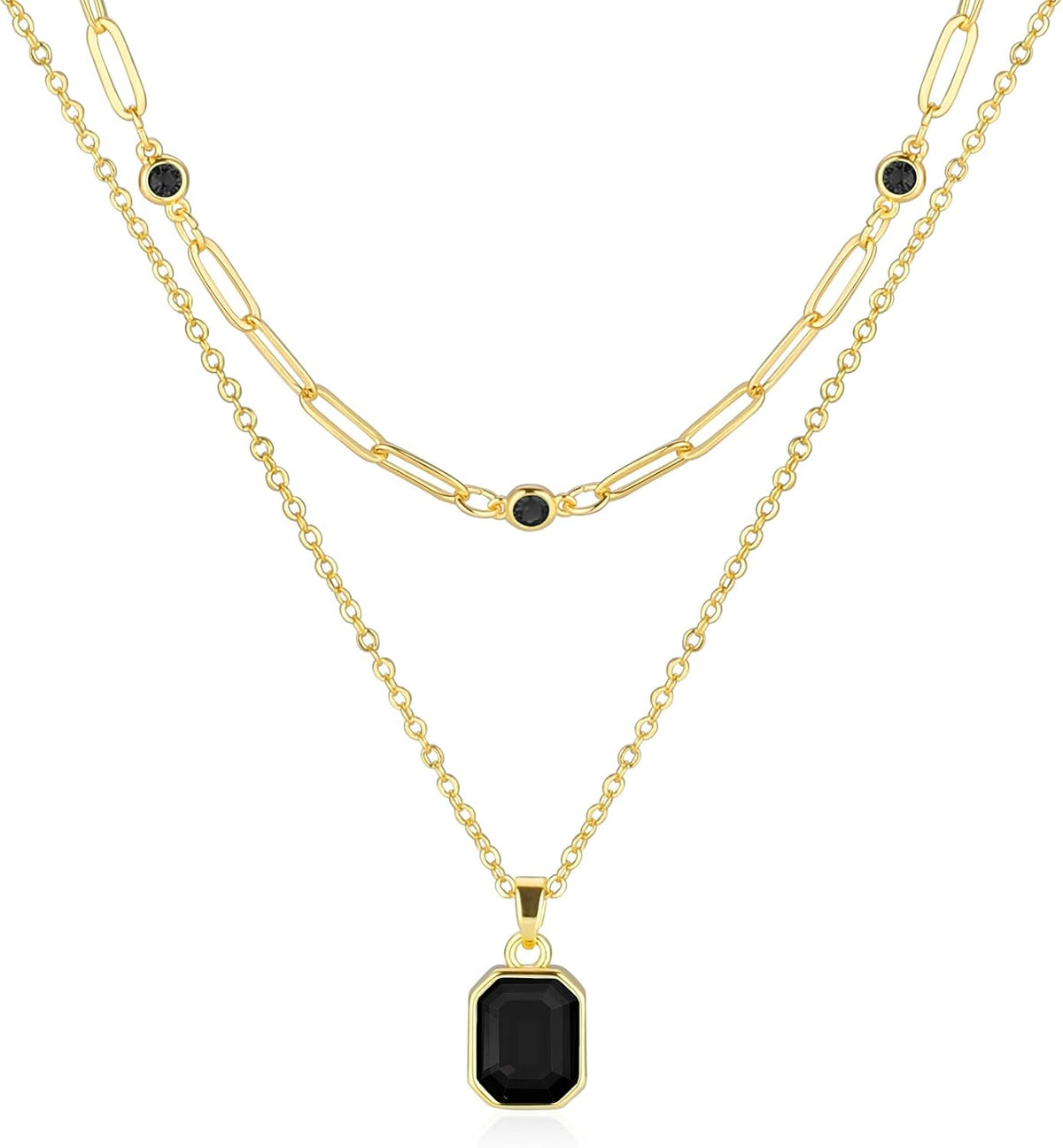 Gold Layered Necklaces for Women, 18k Gold Plated Crystal Necklace Paperclip Choker Emerald Green Jewelry for Women Gifts