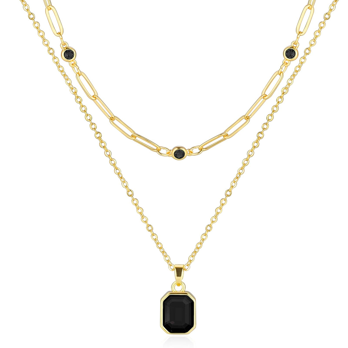Gold Layered Necklaces for Women, 18k Gold Plated Crystal Necklace Paperclip Choker Emerald Green Jewelry for Women Gifts