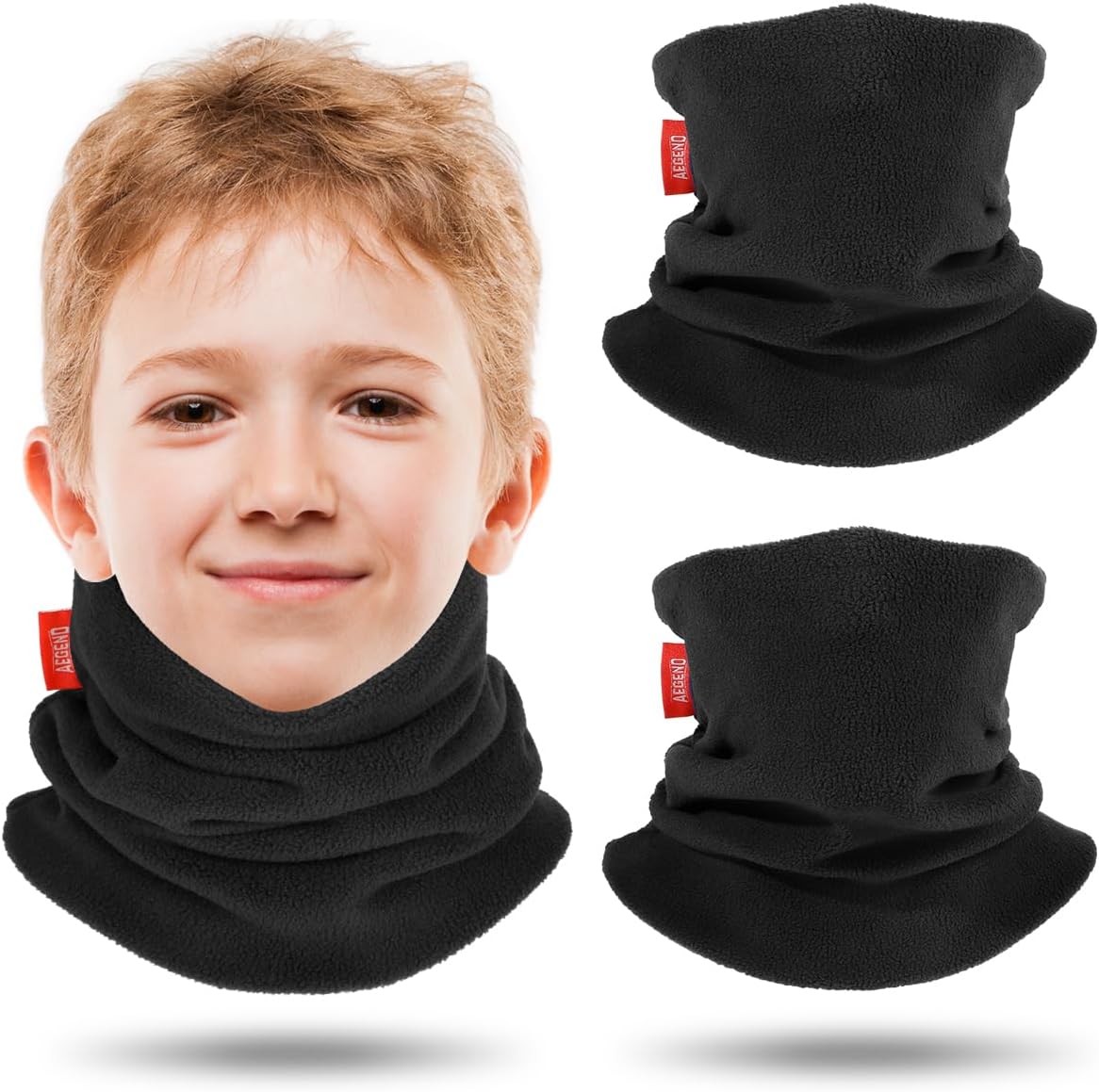Aegend Neck Warmer for Kids 2 Pack, Double-Layer Fleece Ski Neck Gaiter for Boys Girls Youth Winter Cold Weather Scarf