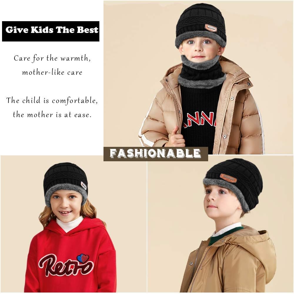 Kids Winter Beanie Scarf Set for Boys Girls Ages 5-14