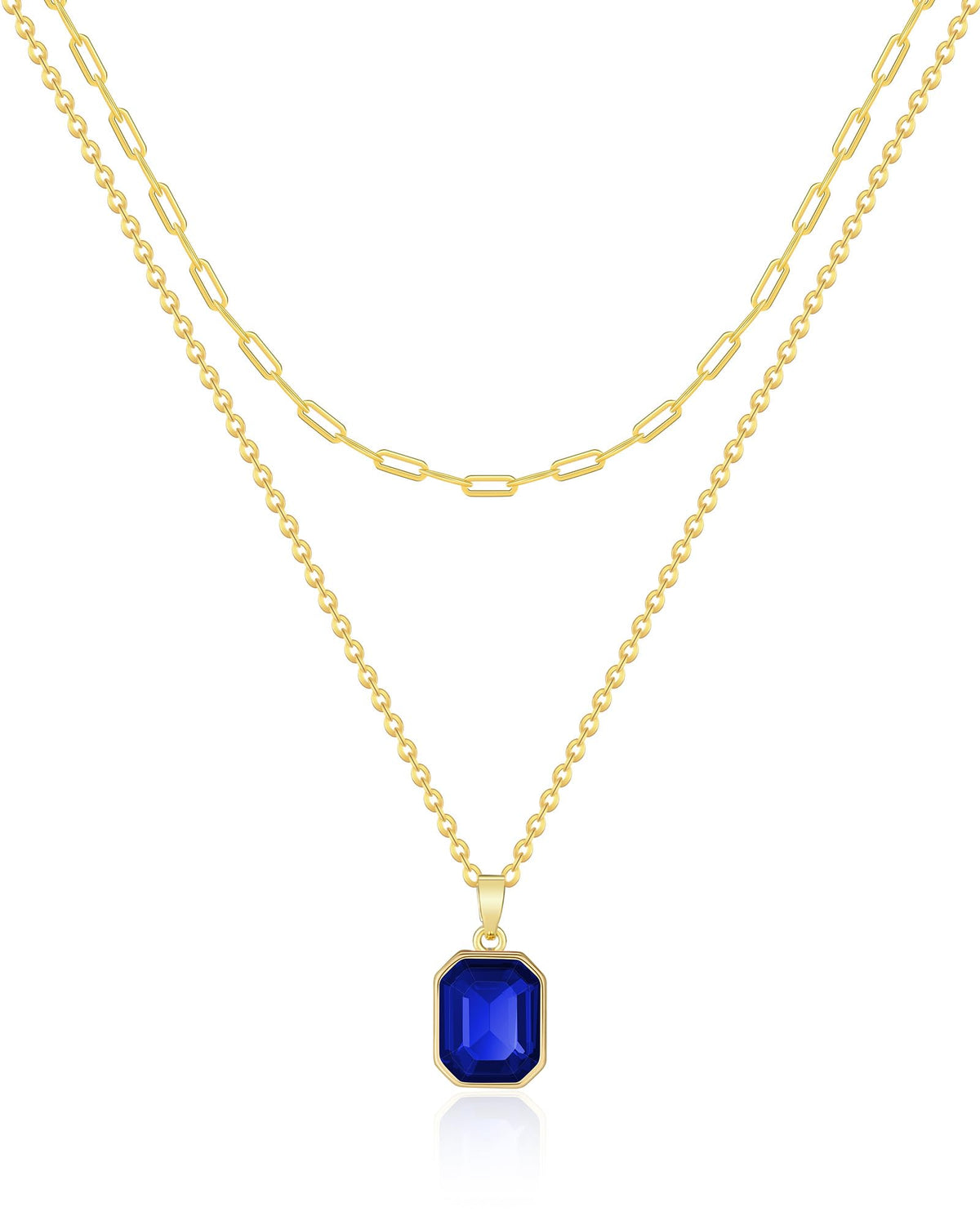 Gold Layered Necklaces for Women, 18k Gold Plated Crystal Necklace Paperclip Choker Emerald Green Jewelry for Women Gifts