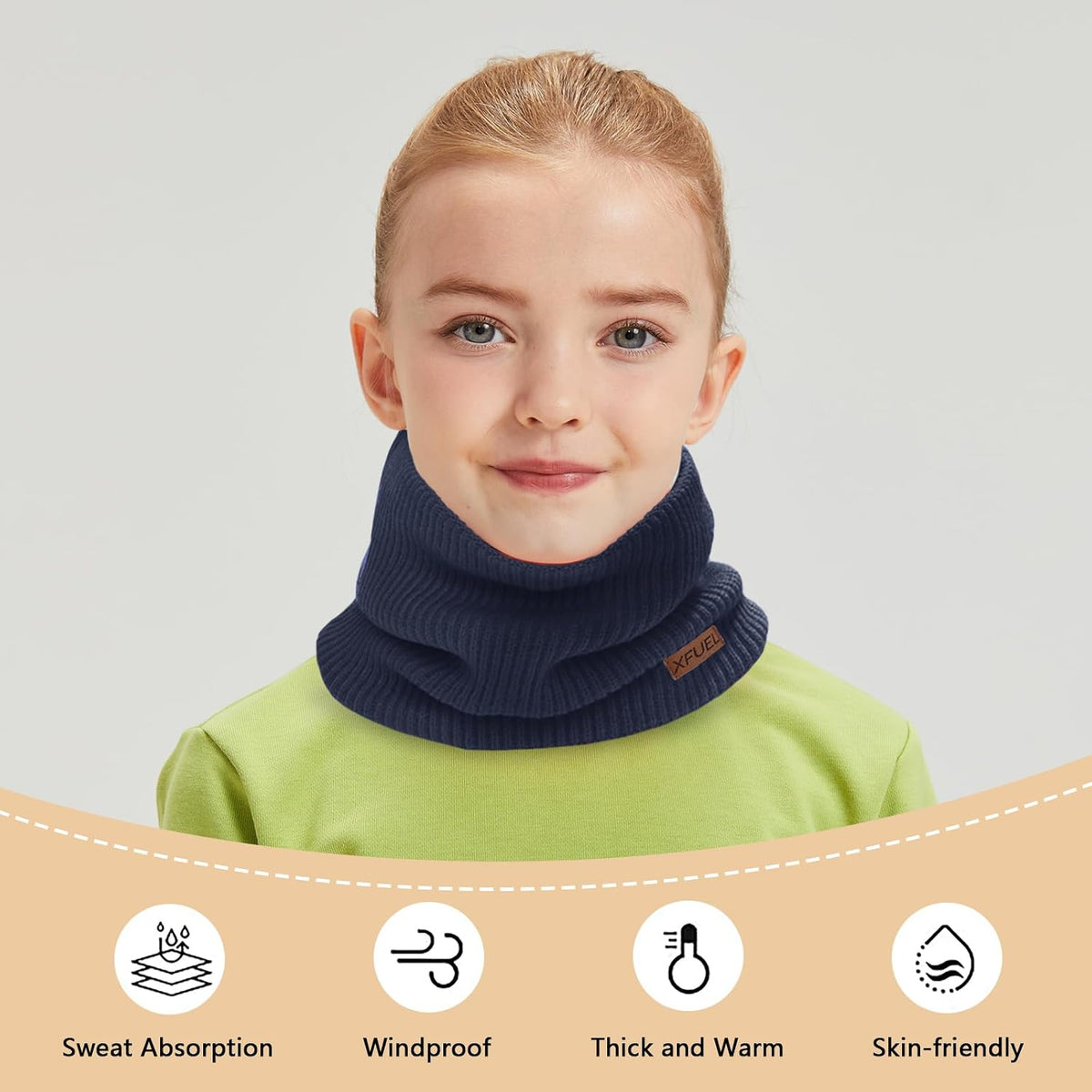 Kids Neck Warmer, 2 Pack, Knitted Winter Neck Gaiter, Fleece Lined Infinity Scarf for Boys Girls
