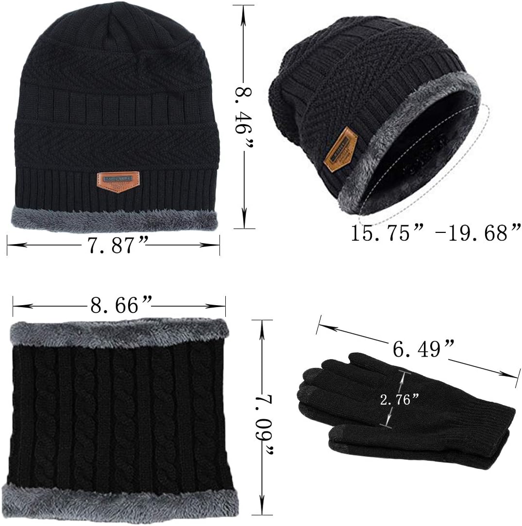 3Pcs Winter Hats Neck Warmer Scarf and Touch Screen Gloves Set for Kids