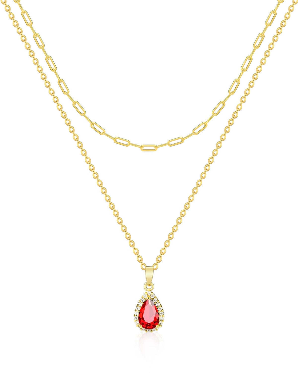 Gold Layered Necklaces for Women, 18k Gold Plated Crystal Necklace Paperclip Choker Emerald Green Jewelry for Women Gifts