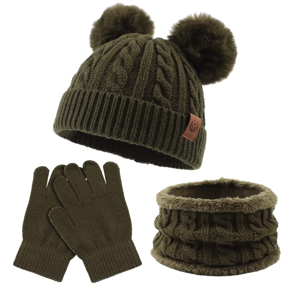 Yuoahcn Kids Winter Beanie Hat Scarf Gloves Set Knit Warm Toddler Winter Cap Gloves Neck Warmer for Boys Girls 1-8 Year
