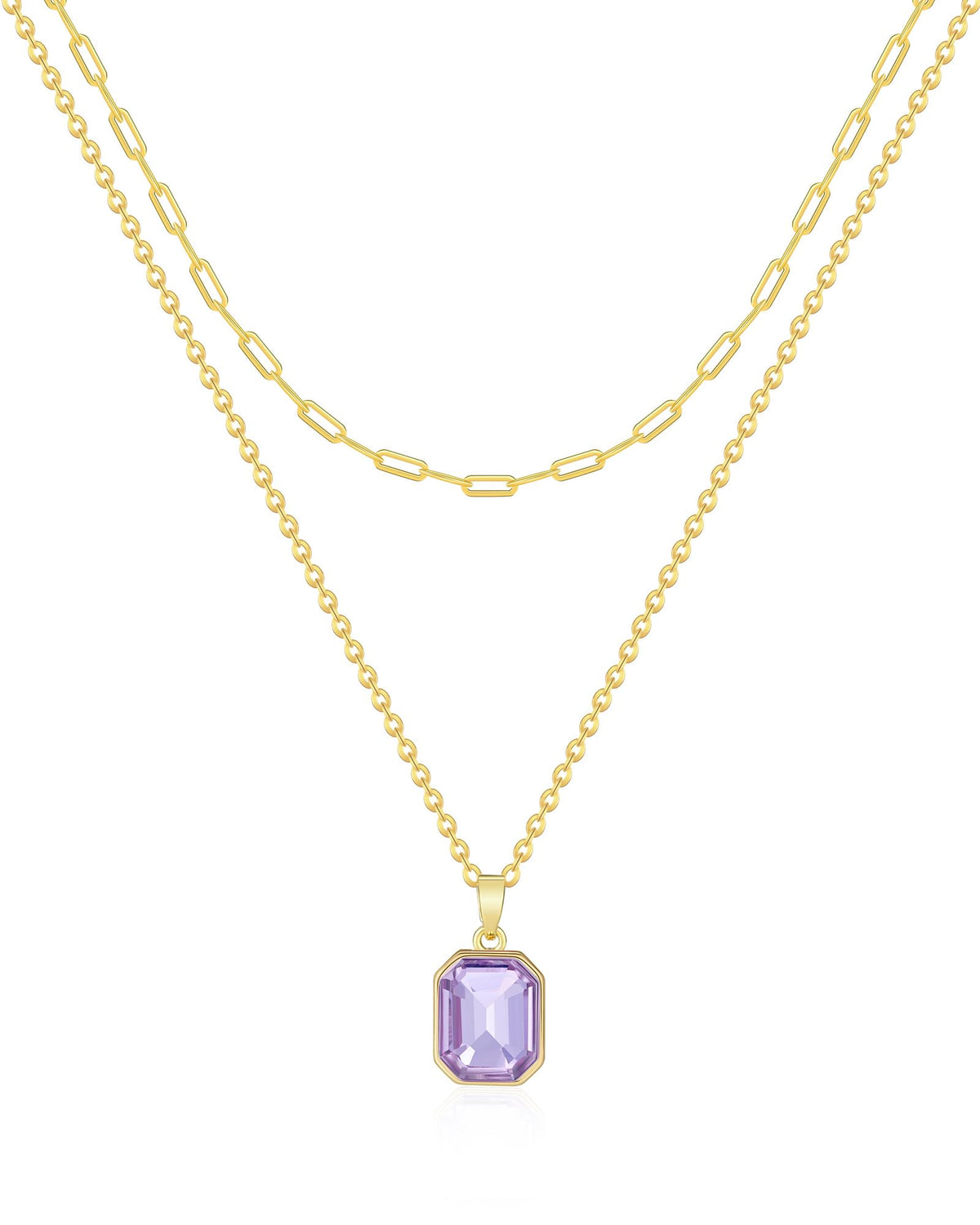 Gold Layered Necklaces for Women, 18k Gold Plated Crystal Necklace Paperclip Choker Emerald Green Jewelry for Women Gifts