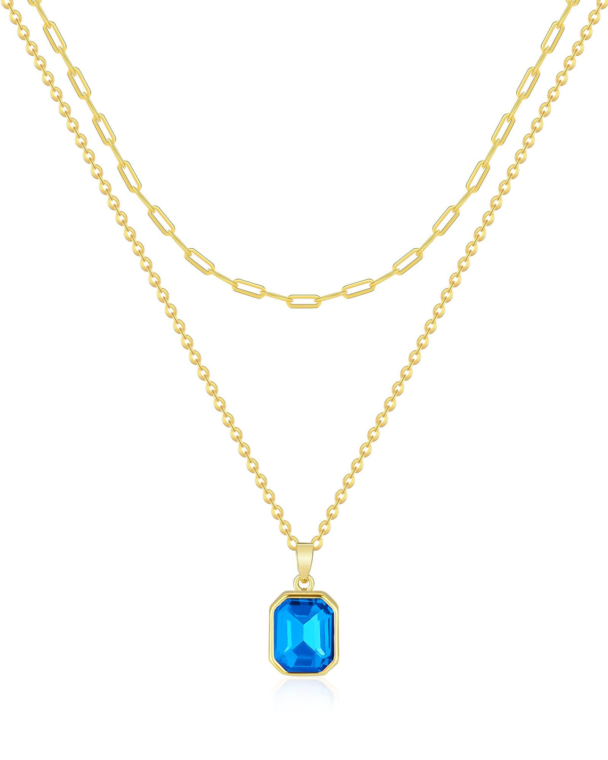 Gold Layered Necklaces for Women, 18k Gold Plated Crystal Necklace Paperclip Choker Emerald Green Jewelry for Women Gifts