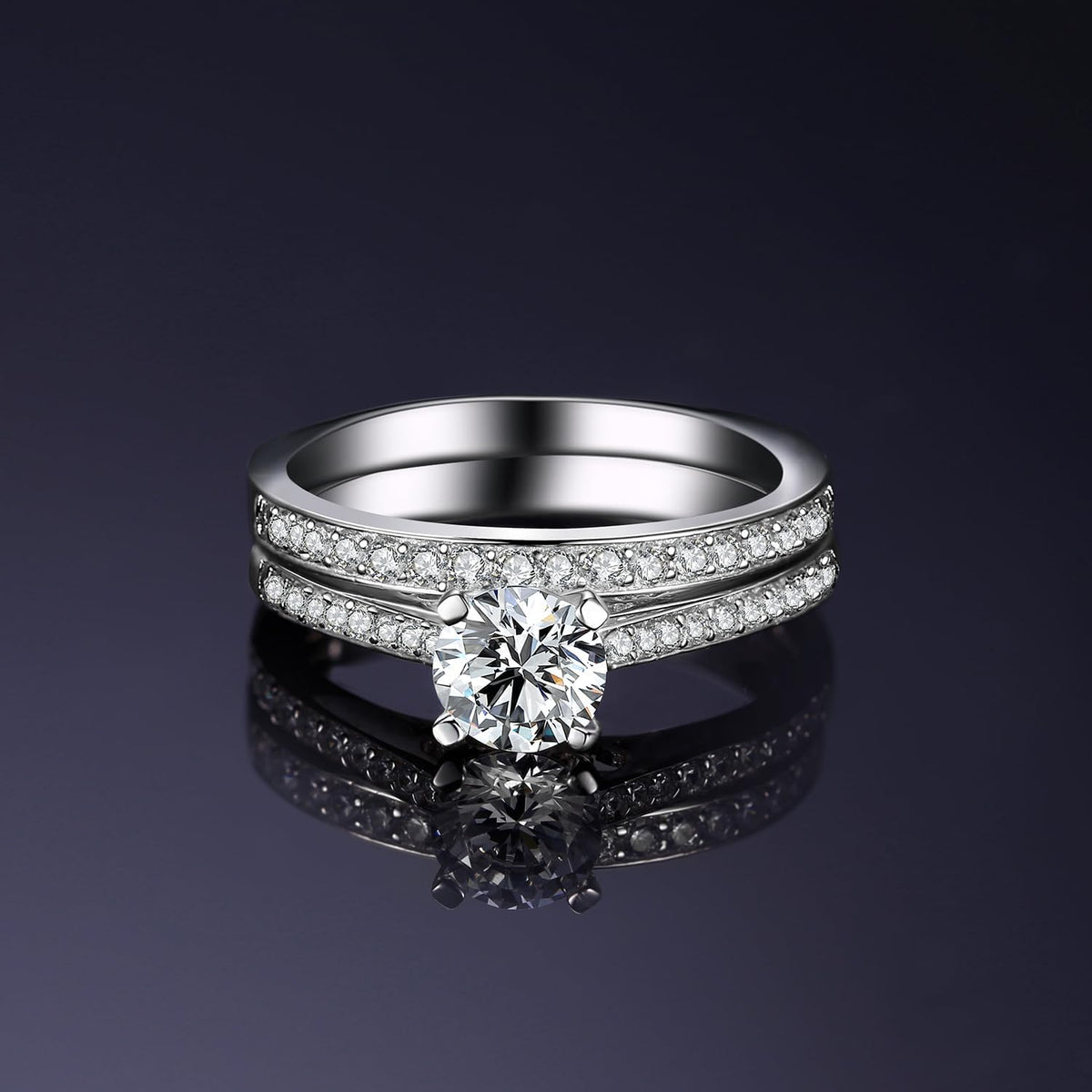 JewelryPalace 1ct Simulated Diamond Engagement Rings for Women, 14k White Yellow Rose Gold Plated 925 Sterling Silver Promise Rings for her, Cubic Zirconia Anniversary Wedding Eternity Band Ring Set