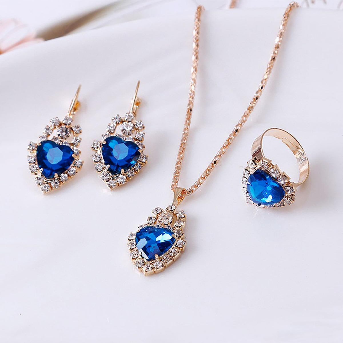 Women Earrings Necklace Ring Set Heart Pendant Lightweight Jewelry Set for Women