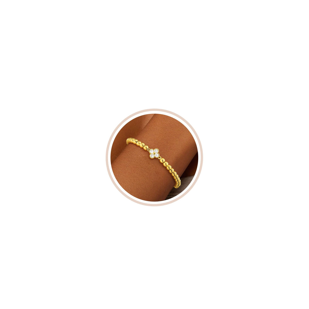 Birthstone Gold Bracelets for Women Non Tarnish Elastic 14K Gold Plated Bead Bracelets Trendy CZ Clover Bracelet Stackable Friendship Bracelets Dainty Jewelry Gifts for Mom Best Friend
