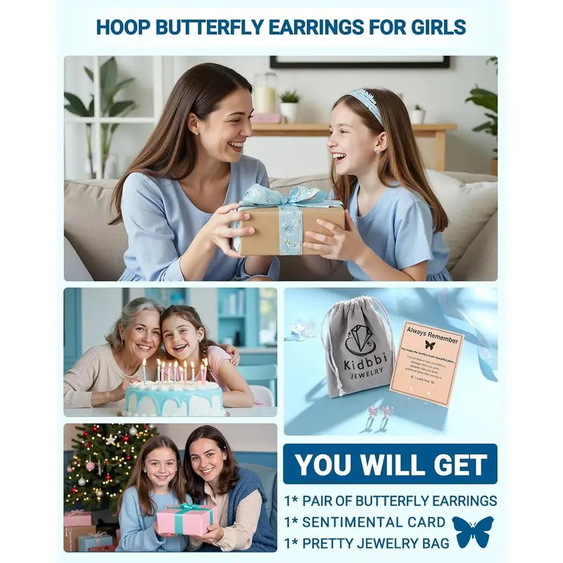 Women's Hypoallergenic Cubic Zirconia Butterfly Hoop Earrings - Lead-Free, Fade-Resistant Metal Ear Accessories, 0.39" Inner Diameter, Symbolizes Growth & Beauty, Ideal for Christmas Birthday Gifts & Daily Wear