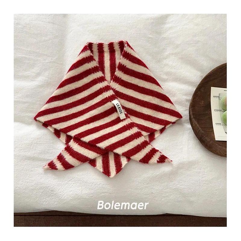 NewBaby Kids Autumn Winter Black Apricot Striped Wool Knitted Scarf Small Scarf Versatile Warm Korean Triangle Warm Soft Scarf