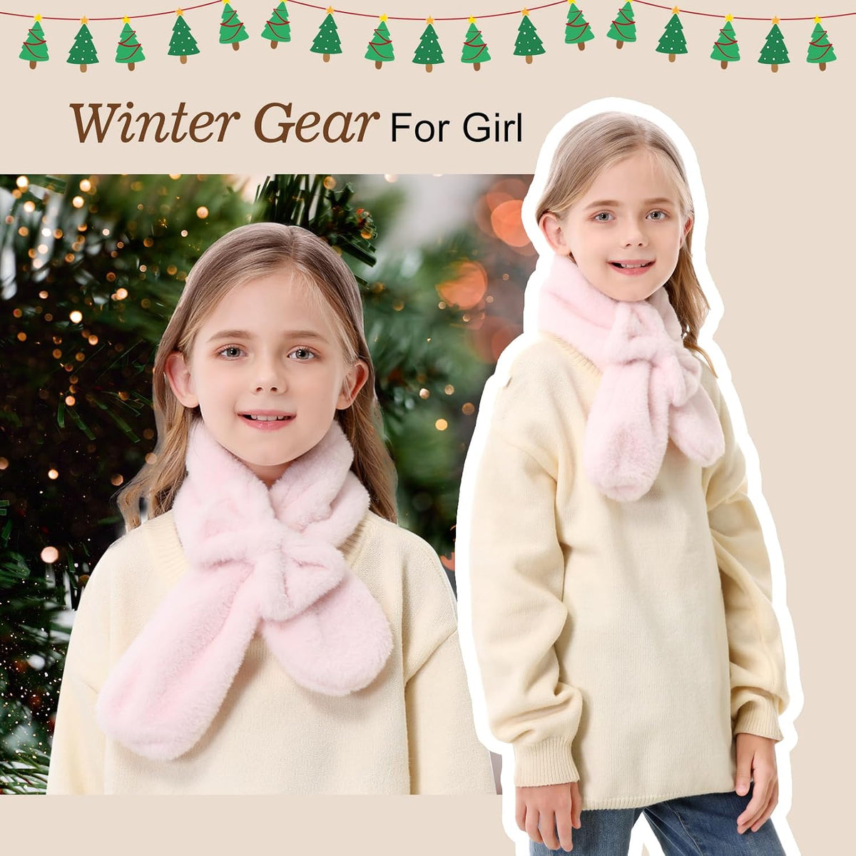 Girls Scarf Fuzzy Fleece Kids Scarves Winter Warm Scarf Toddler Adjustable Soft Neck Warmer