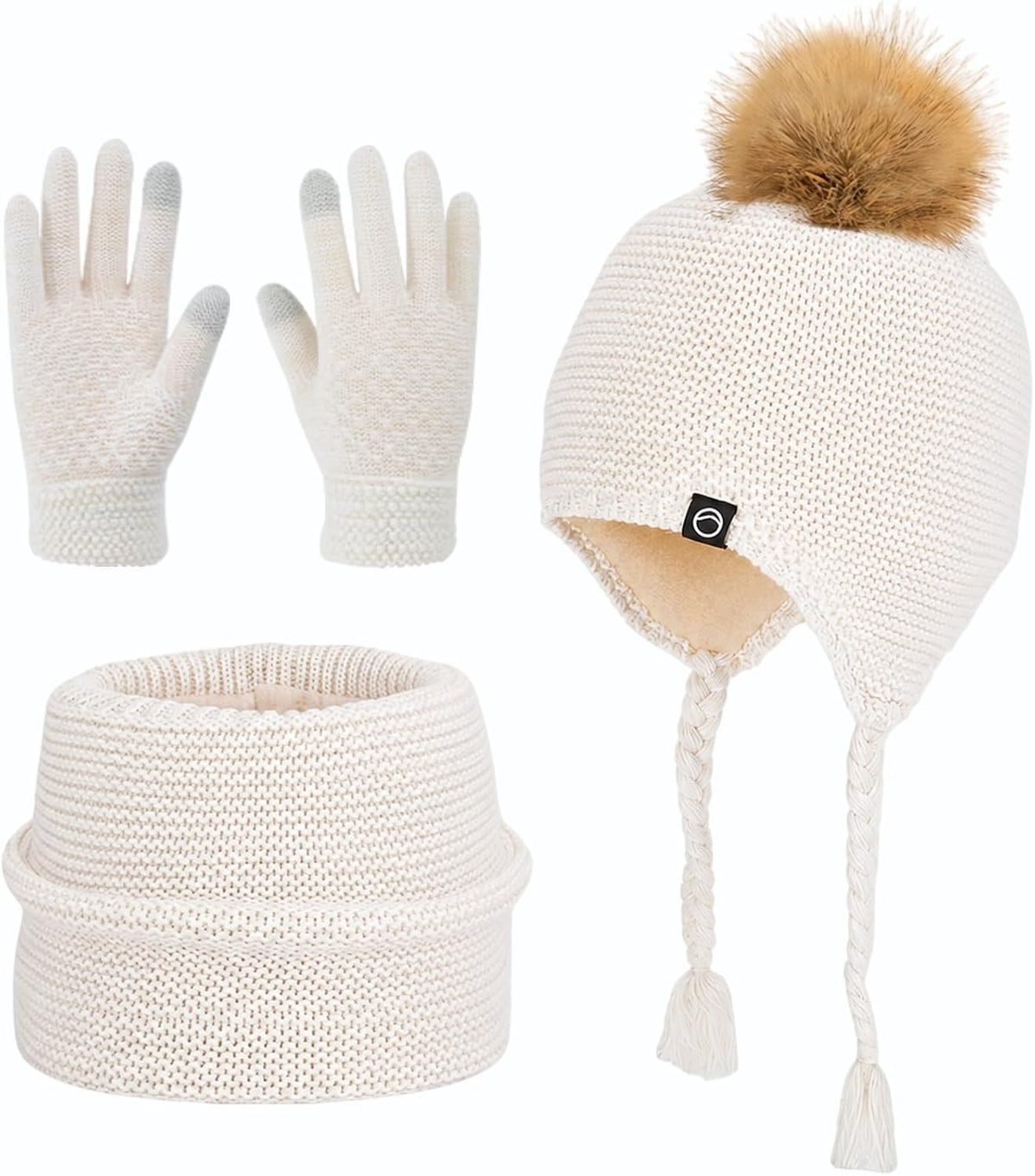 Kids Winter Hat Gloves Scarf Set Warm Earflaps Soft Fleece Lined 4-10Y