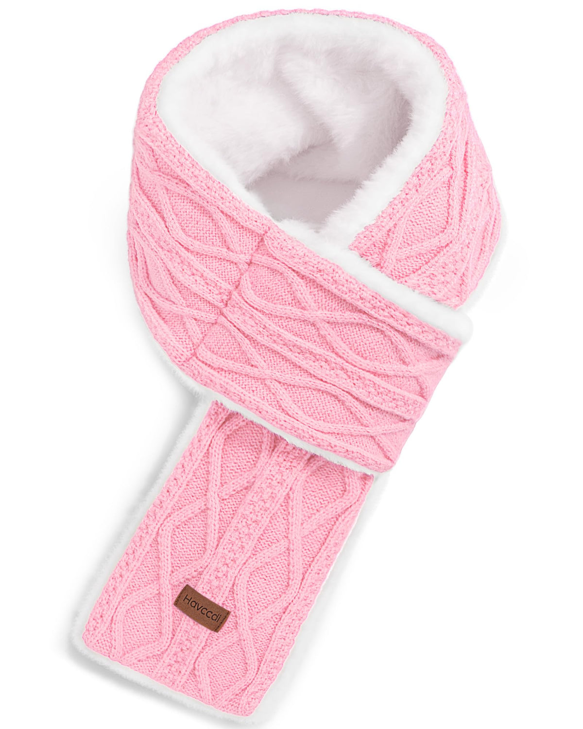 Kids Winter Scarf for Girls Boys, Plush Fur Lined Knitted Cross Tie Scarves