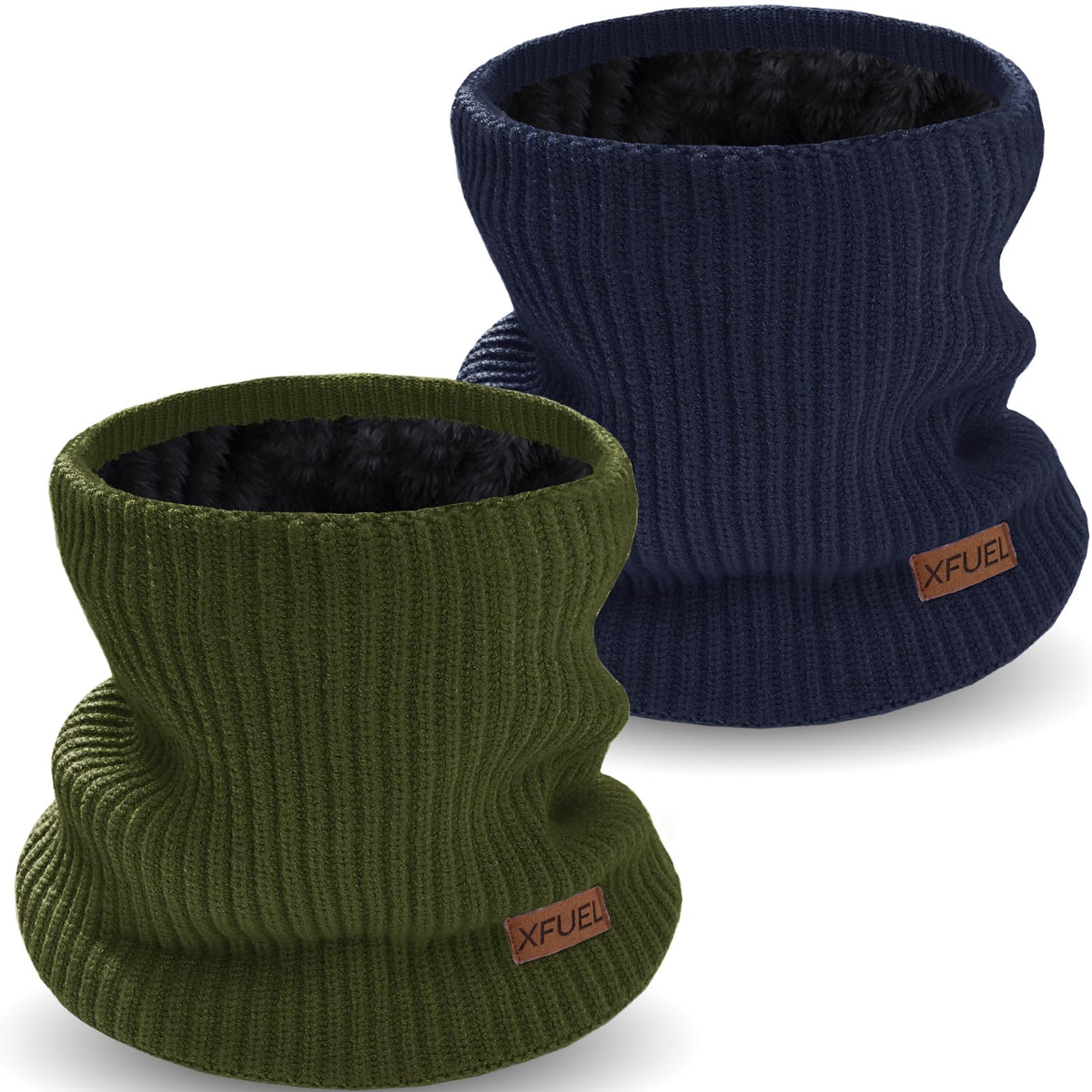 Kids Neck Warmer, 2 Pack, Knitted Winter Neck Gaiter, Fleece Lined Infinity Scarf for Boys Girls
