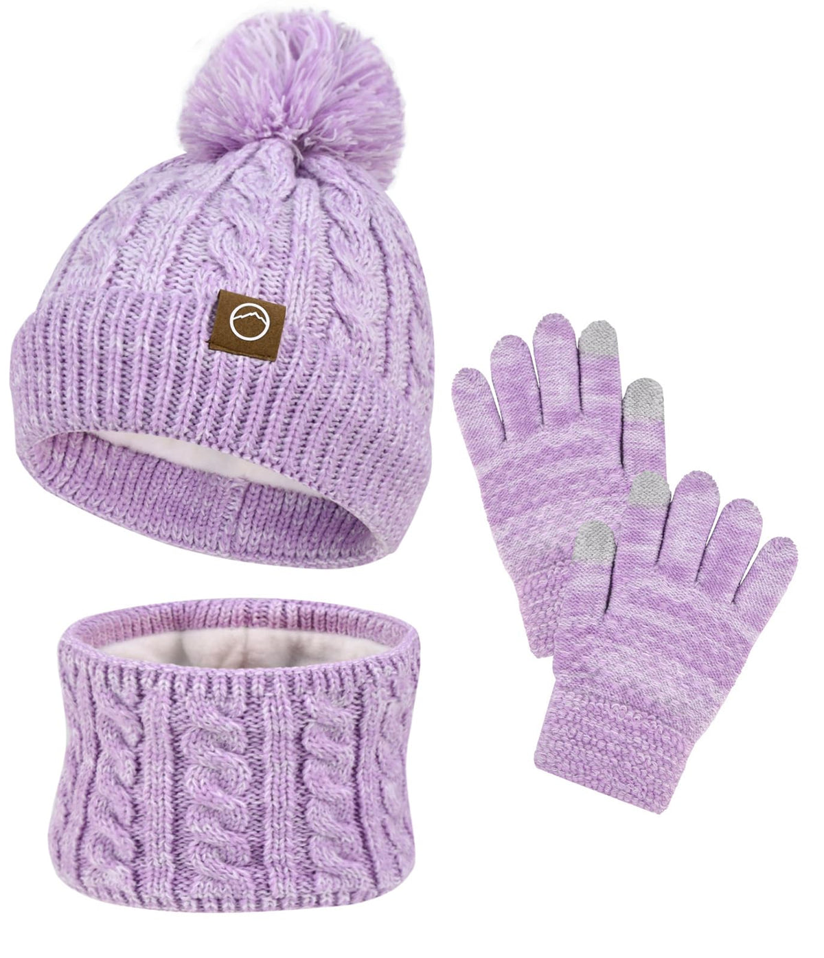 ZOORON Kids Winter Hat Gloves Scarf Set, Girls Boys Hats Beanie with Pom
