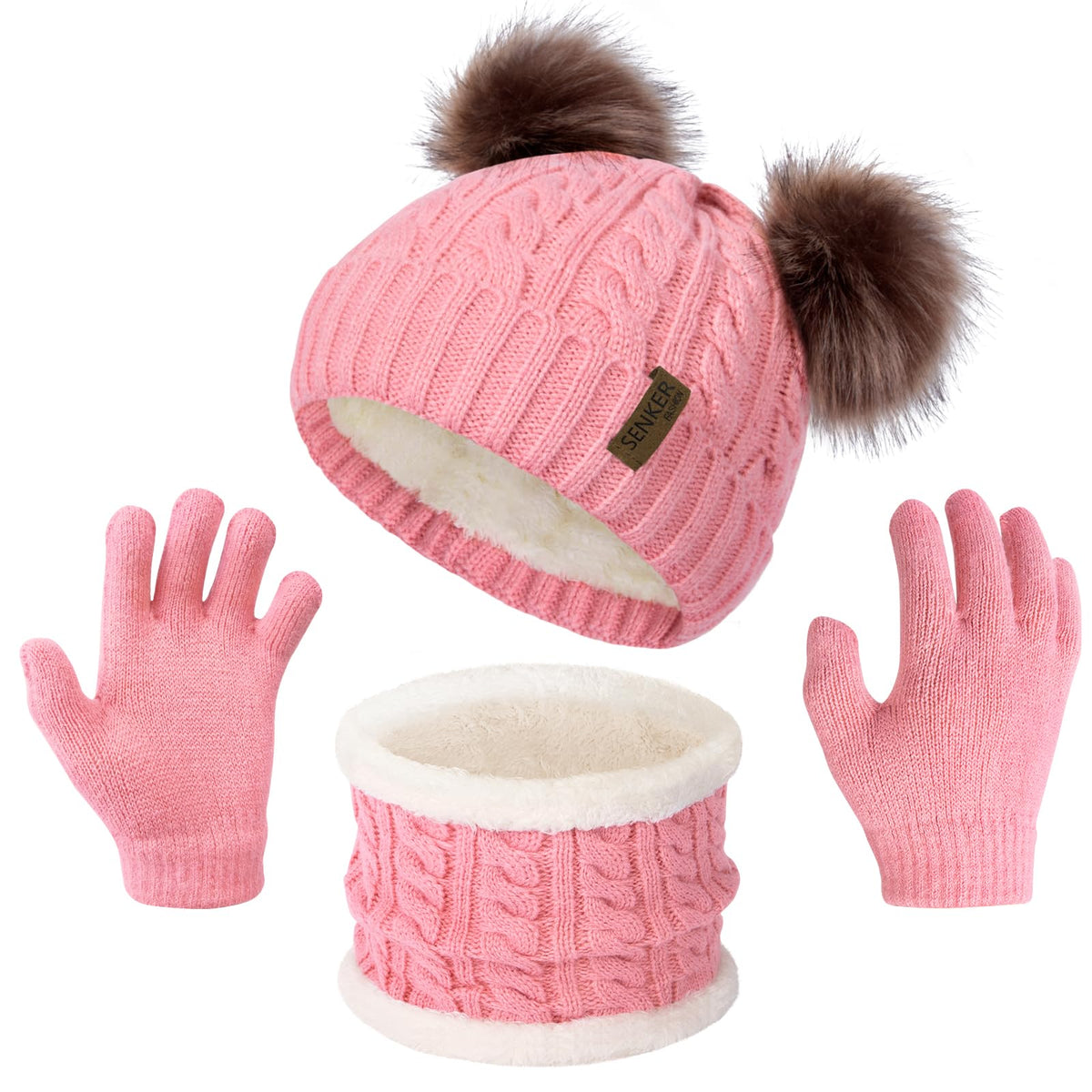 Kids Winter Hat Gloves Scarf Set, Beanie for Girls Boys