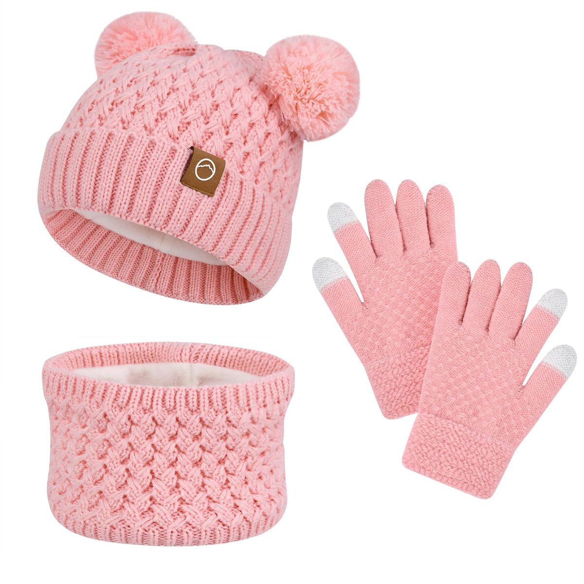 Kids Winter Hat Gloves Scarf Set,Toddler Girls Beanie Hats with Pom