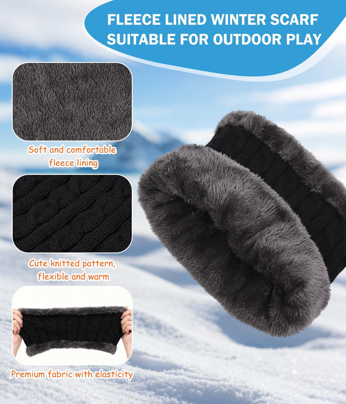 Kids Winter Hat Scarf&Touchscreen Gloves Set,Knitted Beanie with Fleece Lining, Neck Warmer for Boys Girls 4-15 Years