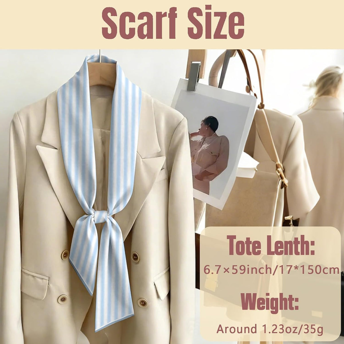 Hair Head Neck Scarf Silk Feeling Long Satin Scarves Aesthetic Cute Decoration for Handbag Women Girls (59 * 6.7'')