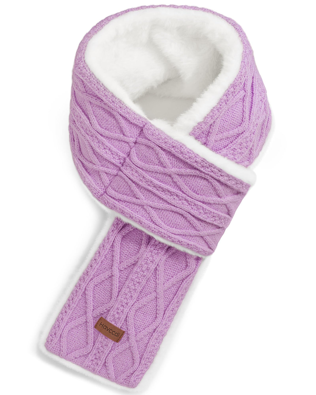 Kids Winter Scarf for Girls Boys, Plush Fur Lined Knitted Cross Tie Scarves