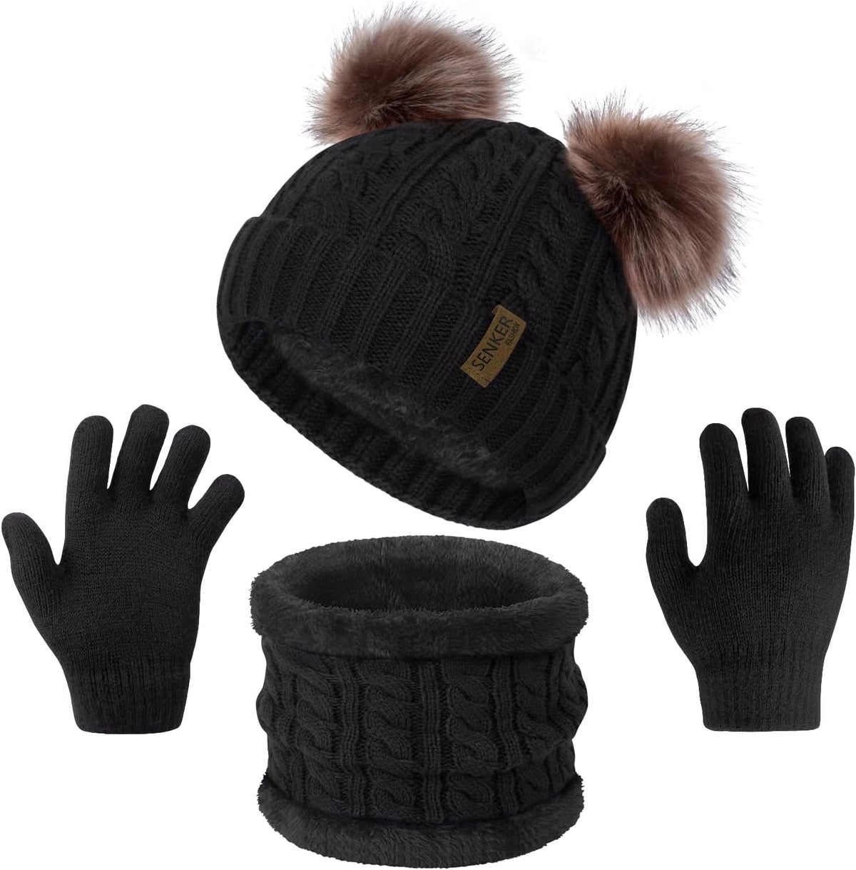 Kids Winter Hat Gloves Scarf Set, Beanie for Girls Boys