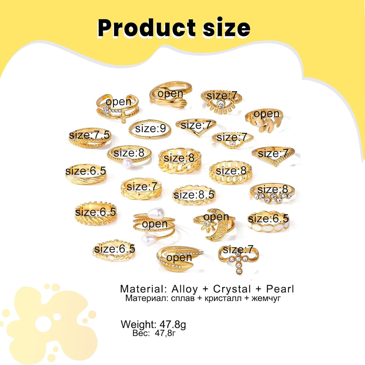 23pcs/set Fashionable Ring Set,Geometric Style And Bohemian Element Accent,Suitable For All Kinds Of Wear Embellishment Valentine Accessories-Gold
