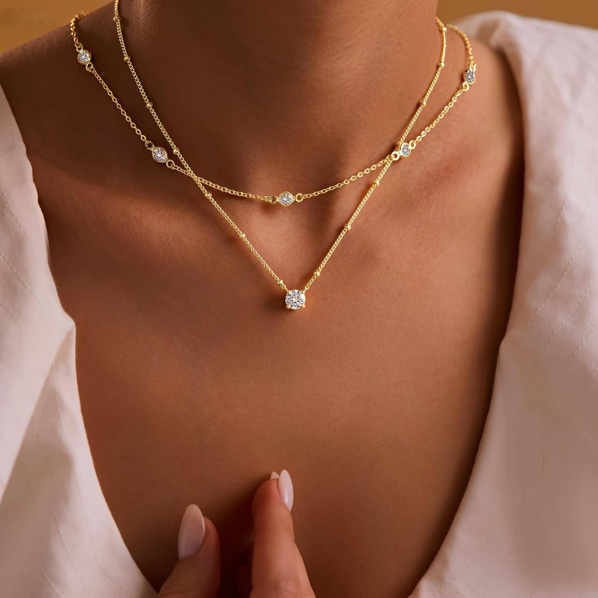 Yoosteel 14K-Gold-Plated Necklaces for Women,Dainty CZ Necklaces Stack