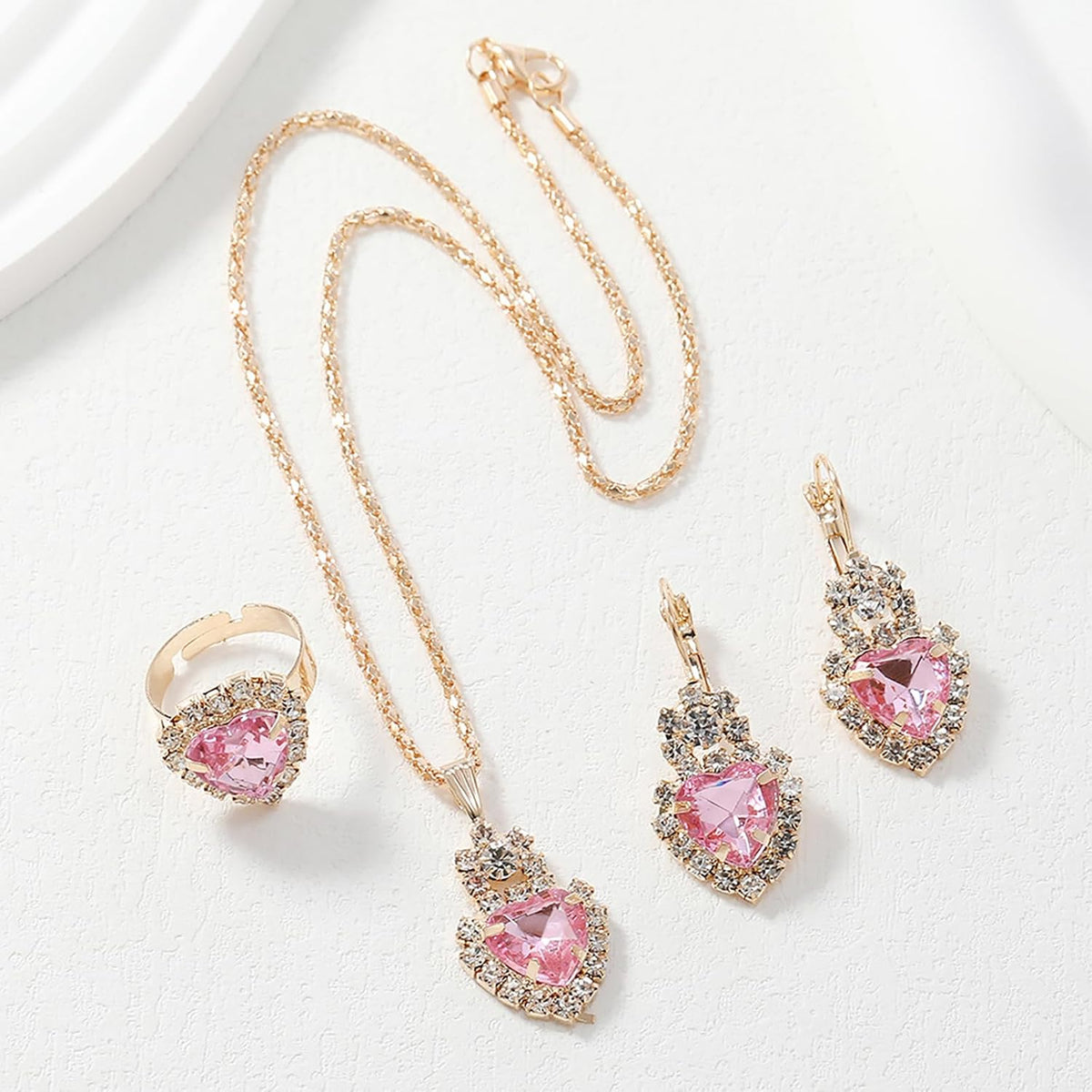 Women Earrings Necklace Ring Set Heart Pendant Lightweight Jewelry Set for Women