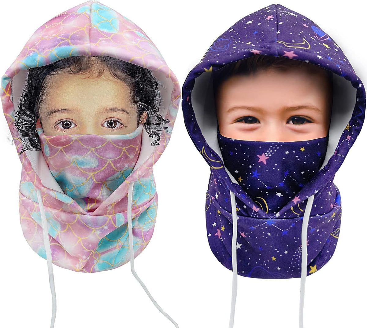 Kids Winter Balaclava Windproof Hats (2 Pack), Warm Fleece Ski Mask Neck Warmer for Boys & Girls, Adjustable Full Face Cover