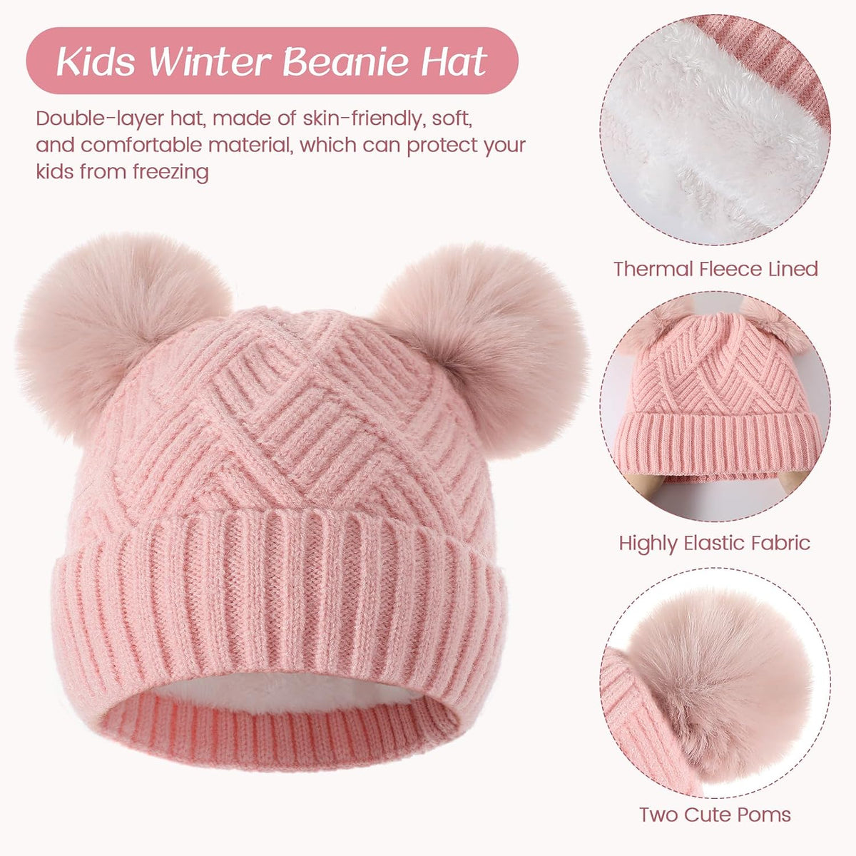 3 Pcs Kids Winter Hat Gloves Scarf Set, Toddler Thermal Fleece Lined Set