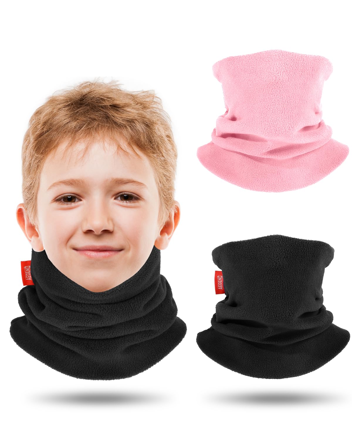 Aegend Neck Warmer for Kids 2 Pack, Double-Layer Fleece Ski Neck Gaiter for Boys Girls Youth Winter Cold Weather Scarf