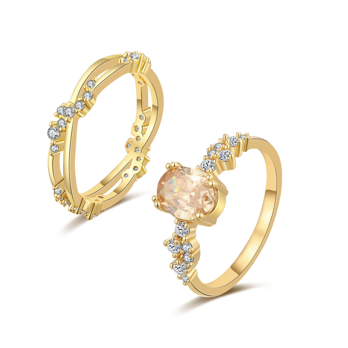 WFYOU Gold Rings for Women that Don't Tarnish Cubic Zirconia Ring Stackable Rings for Women Dainty 14K Gold Plated Rings Set Wedding Bands for Women Gold Jewelry Ring Size 6 7 8 9 10