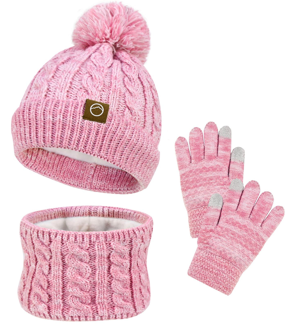 ZOORON Kids Winter Hat Gloves Scarf Set, Girls Boys Hats Beanie with Pom