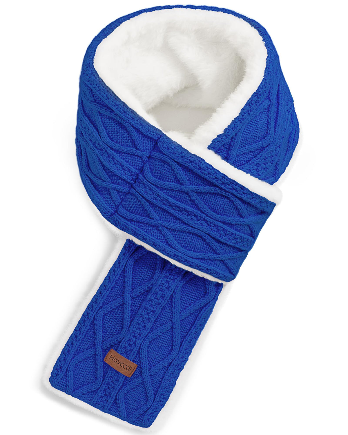 Kids Winter Scarf for Girls Boys, Plush Fur Lined Knitted Cross Tie Scarves