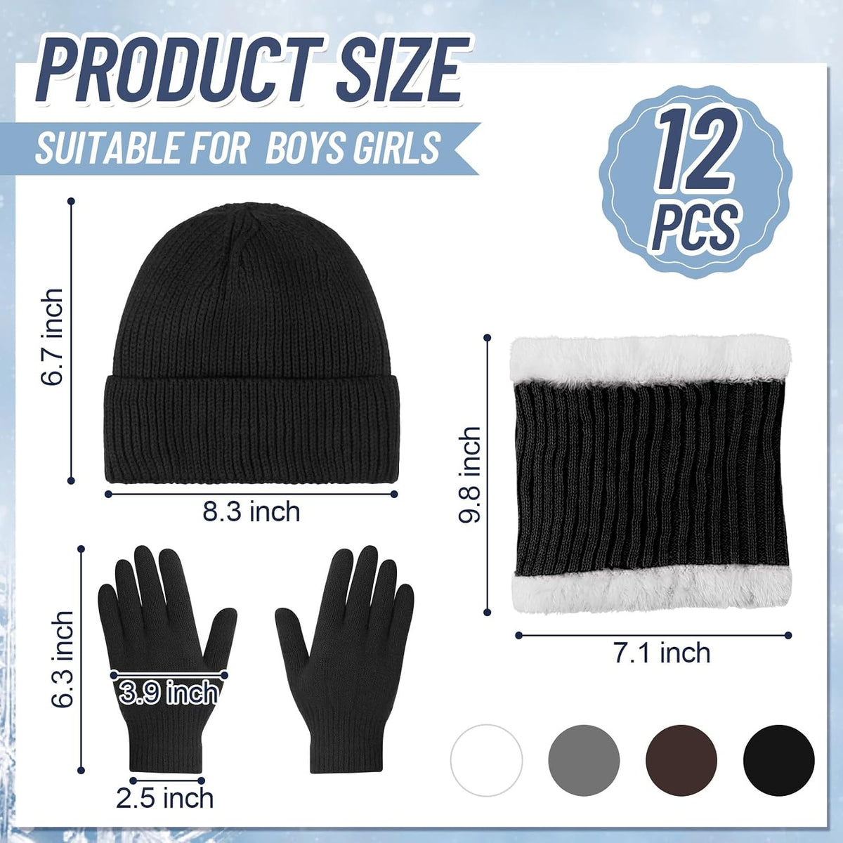 Geyoga 12 Pcs Kids Knitted Winter Hat Gloves Scarf Set for 5-8