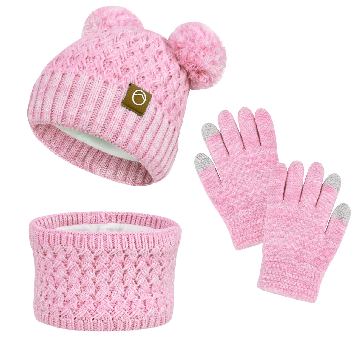 Kids Winter Hat Gloves Scarf Set,Toddler Girls Beanie Hats with Pom