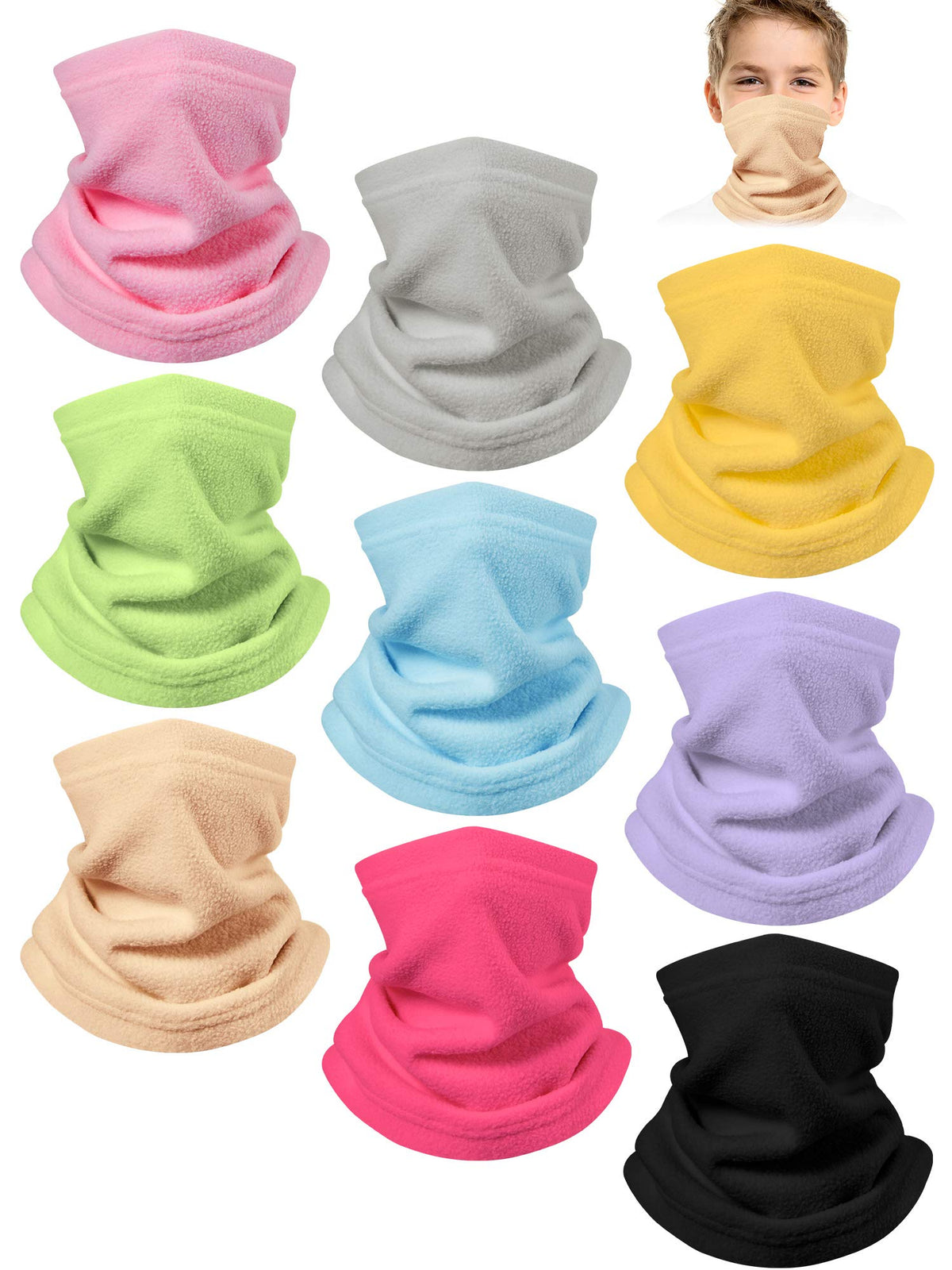 Syhood 9 Pcs Kids Neck Warmer Fleece Neck Gaiter Winter