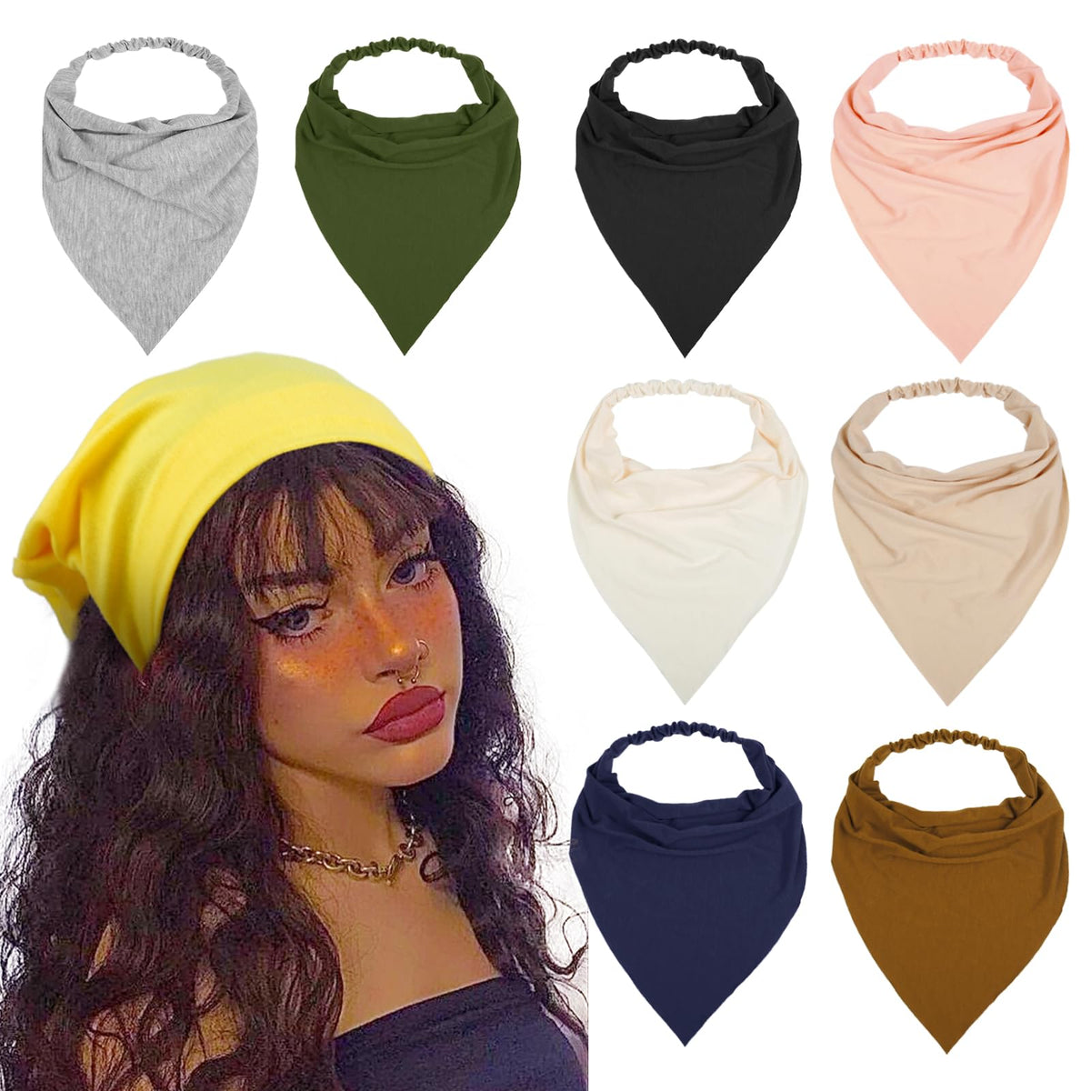 WOVOWOVO 8 Pcs Hair Scarf Headband for Women Girls Non Slip Elastic Boho Triangle Head Scarf Bandana