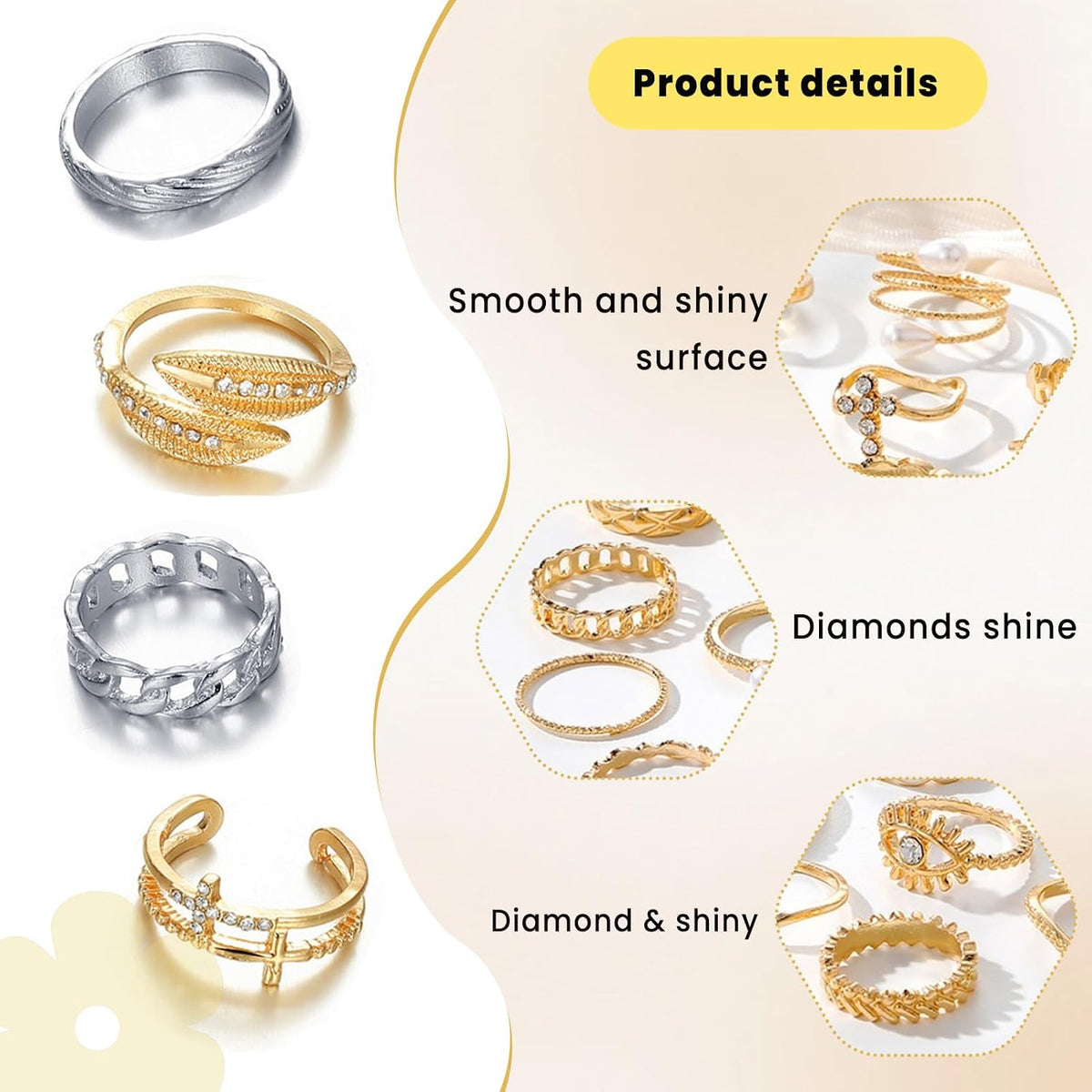 23pcs/set Fashionable Ring Set,Geometric Style And Bohemian Element Accent,Suitable For All Kinds Of Wear Embellishment Valentine Accessories-Gold