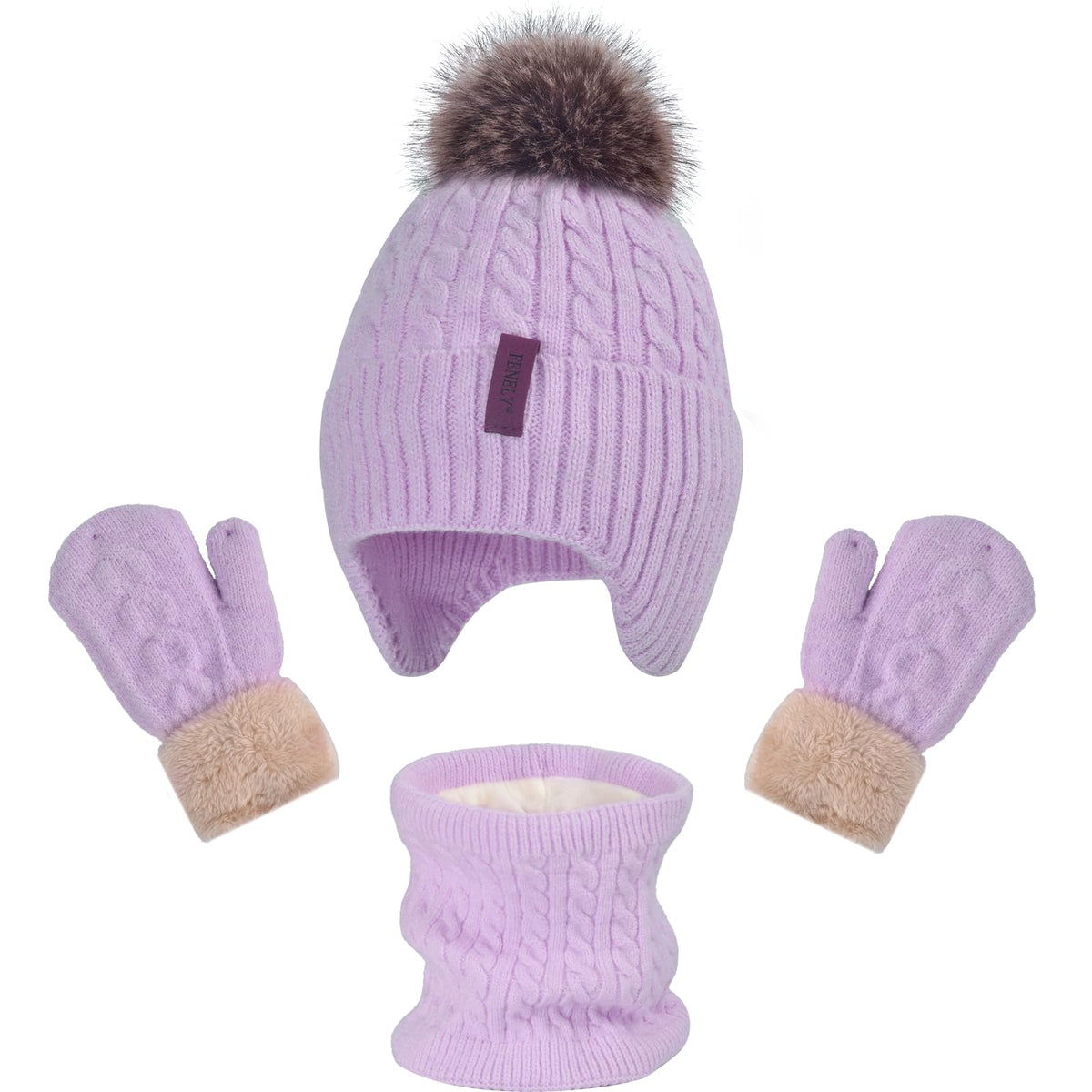 Kids Winter Hat Gloves Scarf Set for 2-14 Years Old Warm Fleece Lining