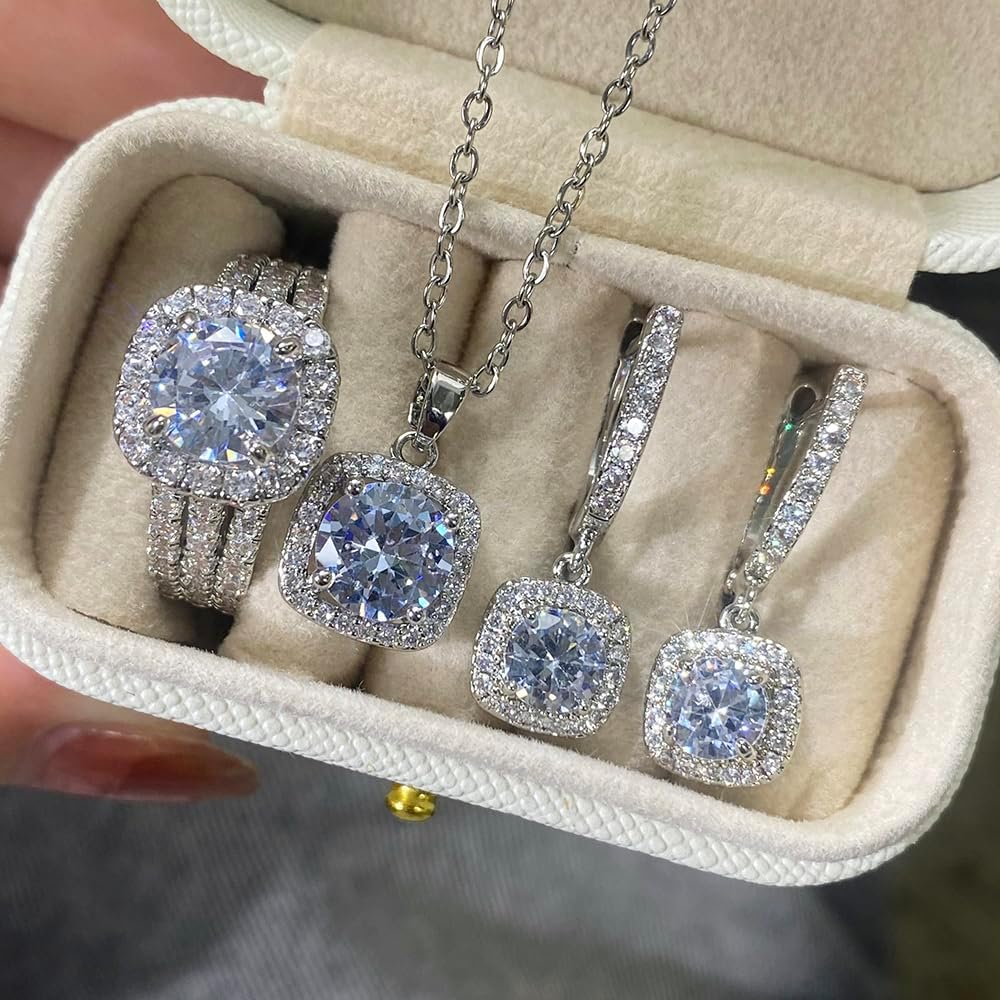Luxury Brilliant Necklace Earrings Rings Women Charming Wedding Jewelry Set