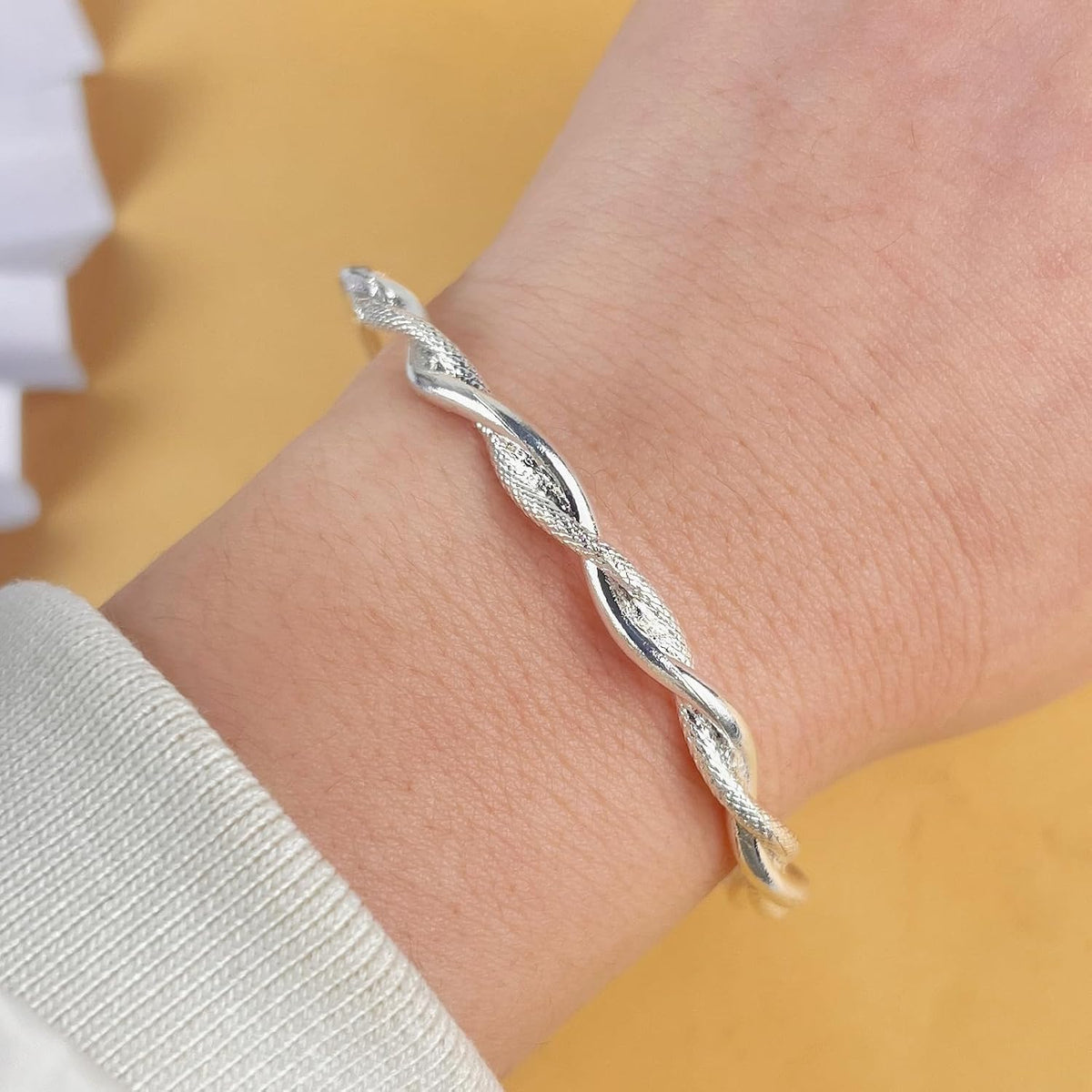 Adjustable Sterling Silver Bangle – Matte Ubi-Mos Design Sliding Bracelet