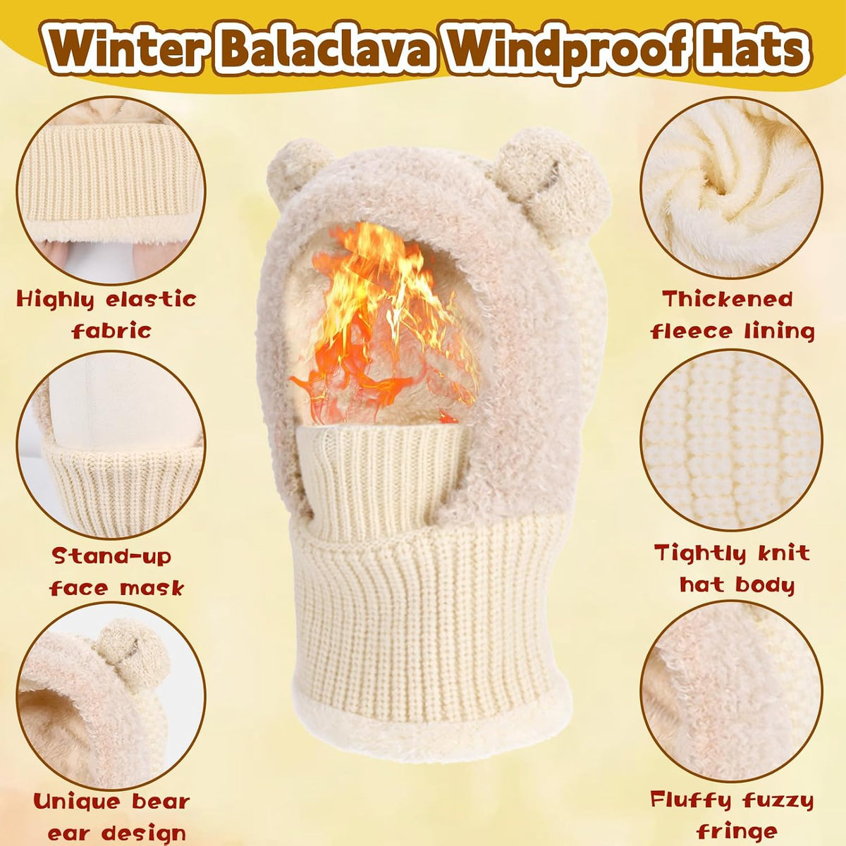 Kids Winter Balaclava Windproof Hats Gloves Set 3-in-1 Fleece Lined Hooded Scarf & Face Mask for Ages 2-8