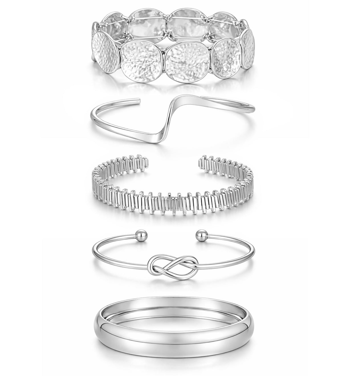 5Pcs Gold Bangle Bracelets for Women, Chunky Stackable Cuff Bracelet Set