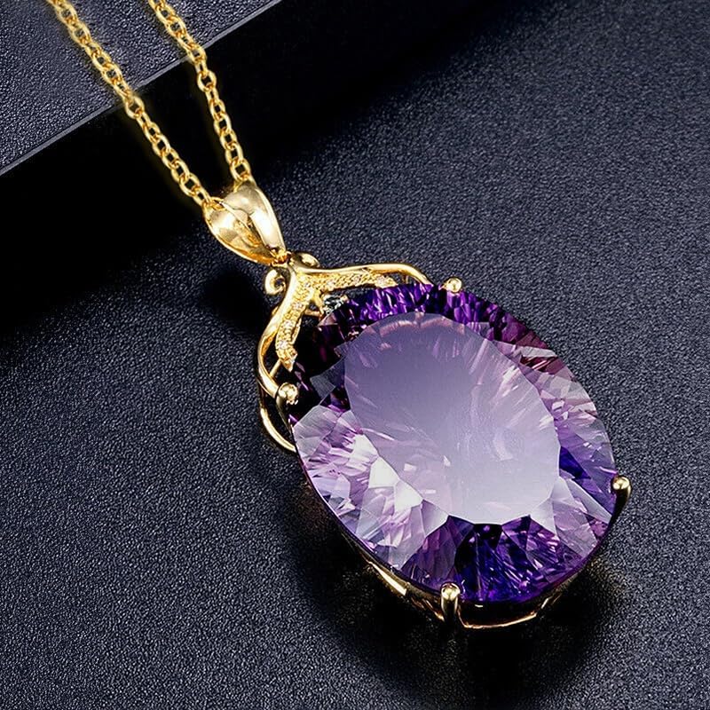Attractive Oval Purple CZ Pendant Necklace Female Graceful Charms Jewelry
