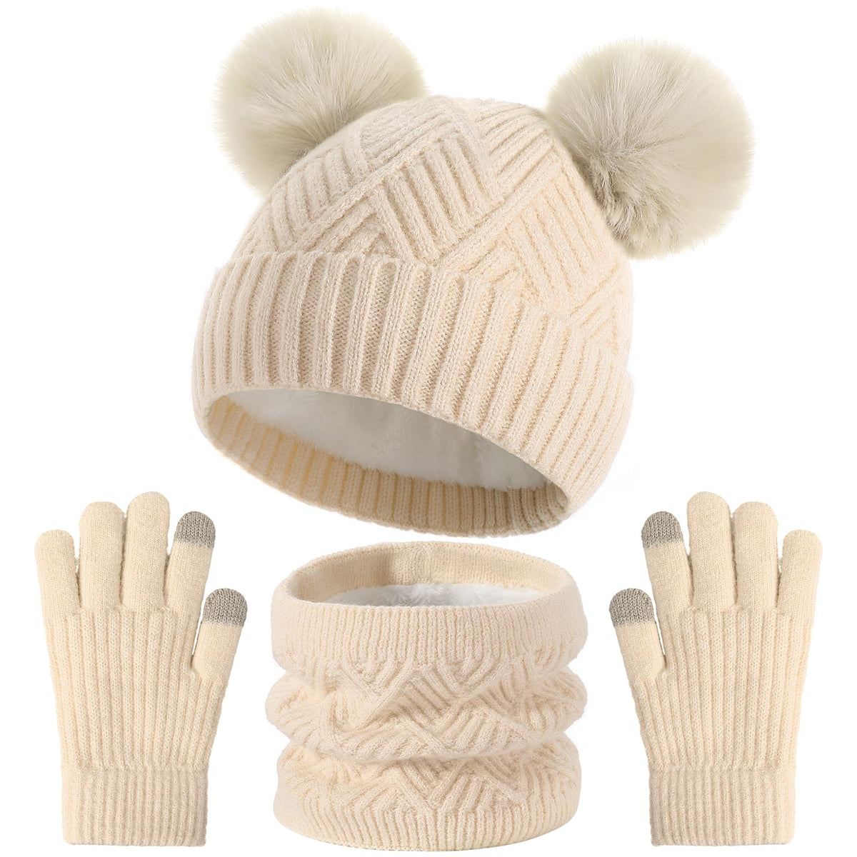 3 Pcs Kids Winter Hat Gloves Scarf Set, Toddler Thermal Fleece Lined Set